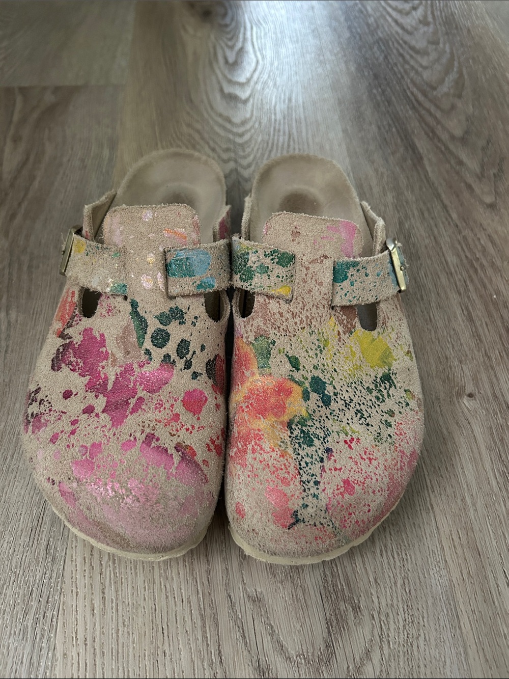 Birkenstock Rare Flower Crush Paint Splatter Print Boston Clog Sandals 38 7 - Picture 4 of 6